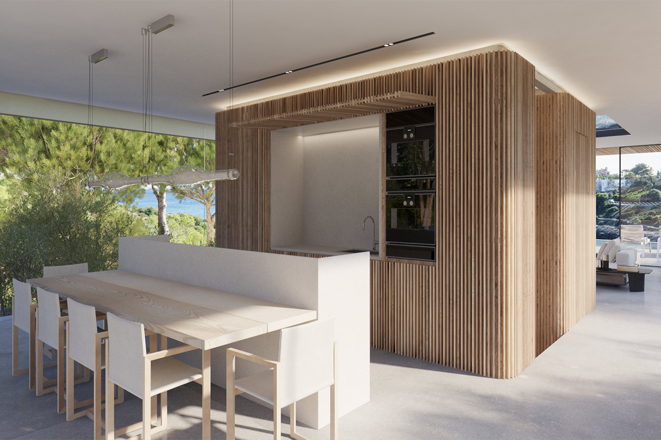 Villa in Cala Mandia - Offene Küche mit integriertem Essbereich