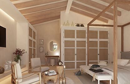 Finca in Santanyi - Schlafzimmer mit Einbauschrank und Bad en suite