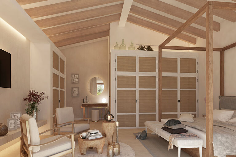 Finca in Santanyi - Schlafzimmer mit Einbauschrank und Bad en suite