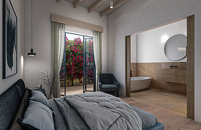 Stadthaus in Palma - Schlafzimmer mit Bad en Suite und Patio