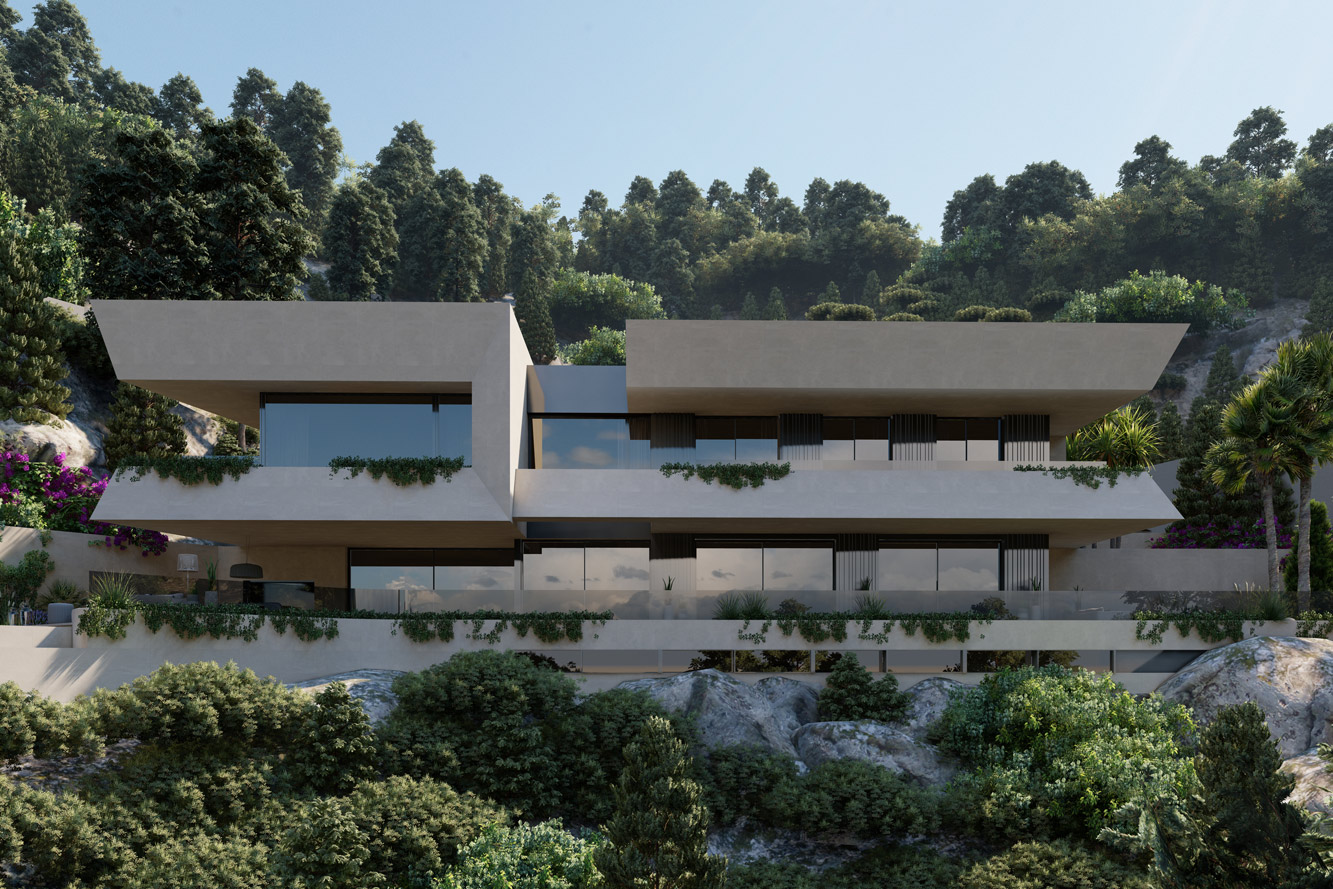Grundstück in Son Vida - Illustration: Blick auf die moderne Villa