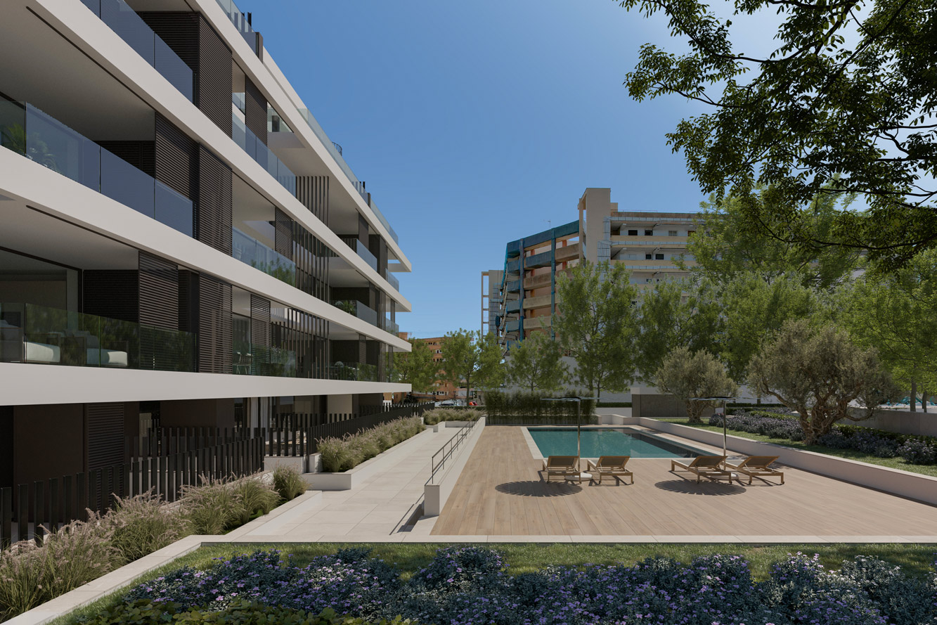 Apartment in Cala Mayor - schöne gemeinschaftliche Sonnenterrasse mit Pool