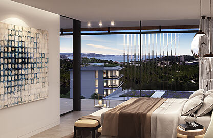 Penthouse in Paguera - Großzügiges Schlafzimmer mit Panoramafenstern