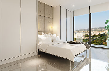 Penthouse in Palma - helles Schlafzimmer mit Panoramablick