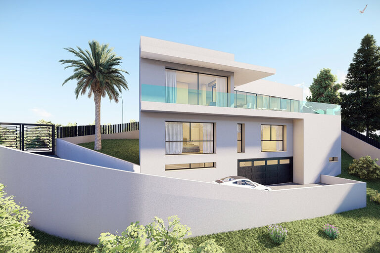 Villa in Costa den Blanes - Außenansicht mit Garagenabfahrt