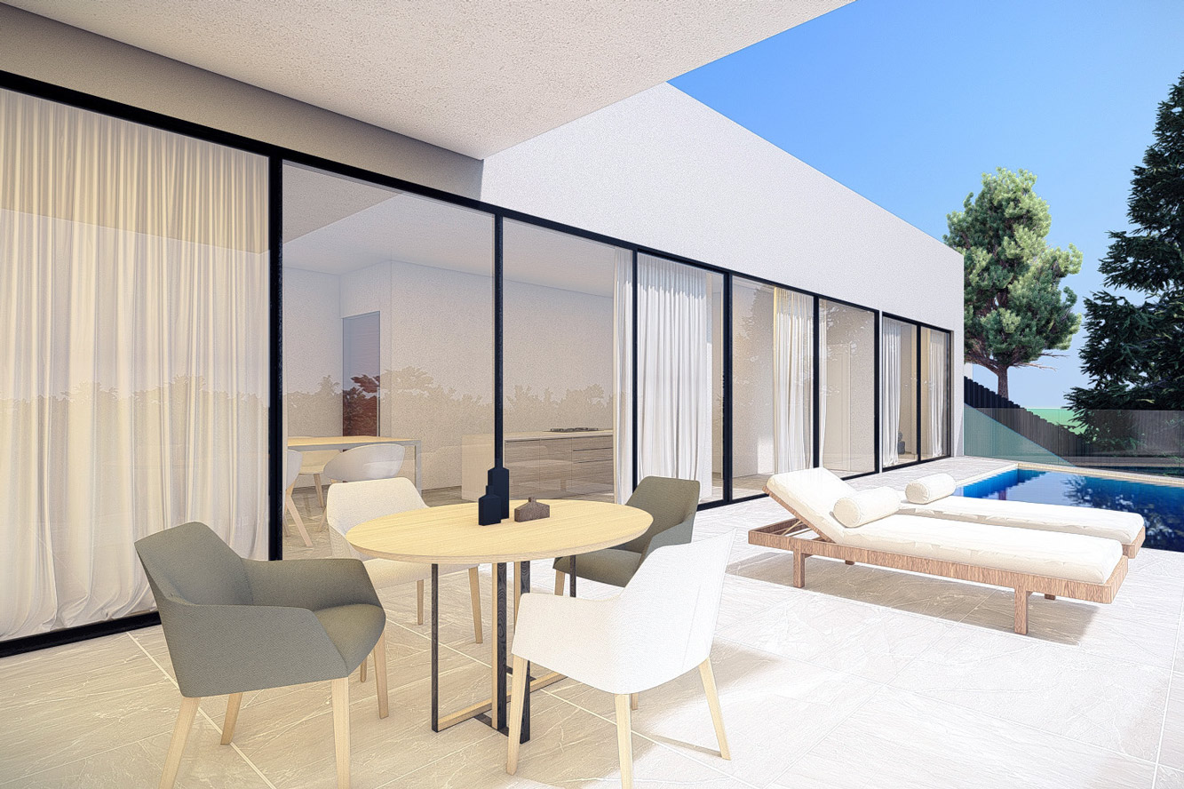 Villa in Costa den Blanes - Terrasse mit Überlaufpool am Wohnbereich