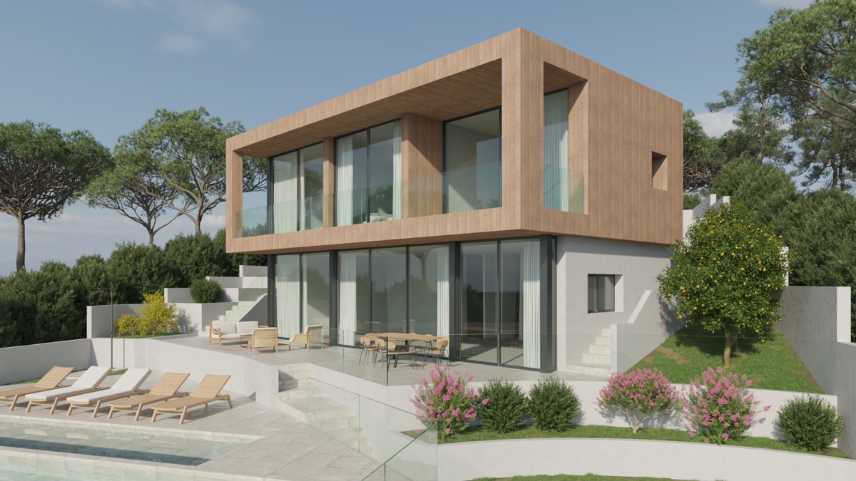 Villa in Costa de la Calma - Blick auf das Neubauanwesen mit Pool