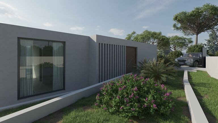 Villa in Costa de la Calma - Außenansicht des Neubaus mit Garten