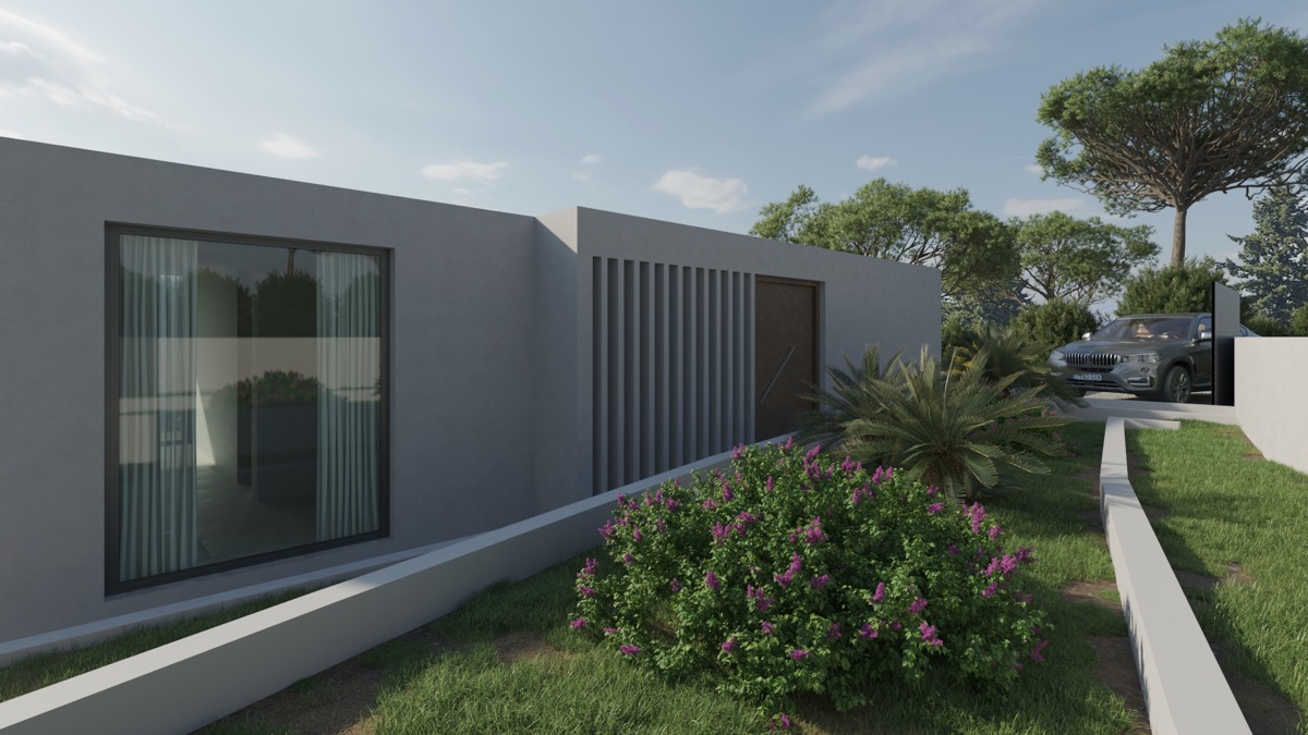 Villa in Costa de la Calma - Außenansicht des Neubaus mit Garten